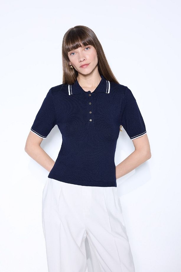 Regular Fit Polo Yaka Düğmeli Basic Düz Kısa Kollu Triko Kazak D3300ax24au - 3