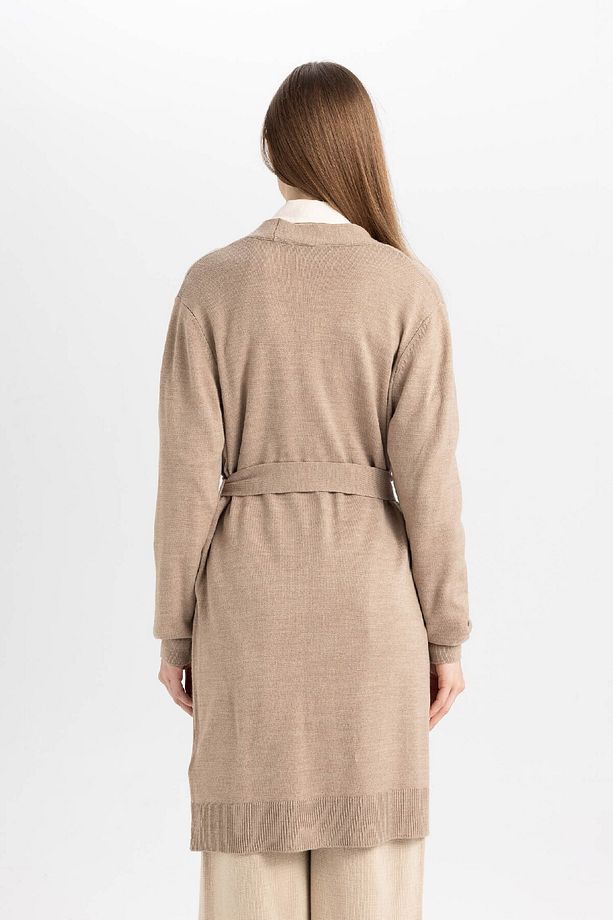 Regular Fit Basic Düz Kuşaklı Uzun Triko Hırka Z9026az24wn - 6