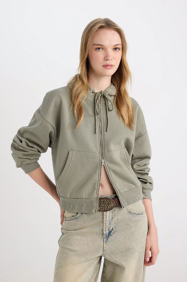 Coool Standart Fit Kapüşonlu Basic Düz Kanguru Cepli Fermuarlı Sweatshirt Z7069az24wn - 4