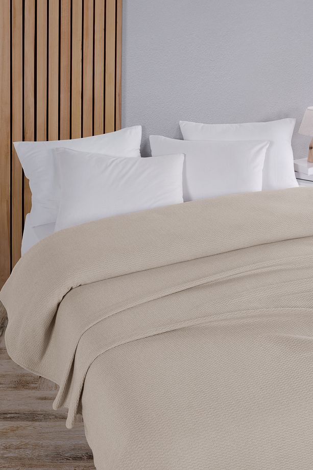 Pamuklu Akel Ekru Çok Amaçlı Yatak Örtüsü Tek Kişilik- 160x230 Cm - 1