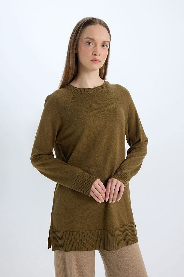 Regular Fit Bisiklet Yaka Basic Düz Triko Kazak Tunik C4474AX24AU - 4