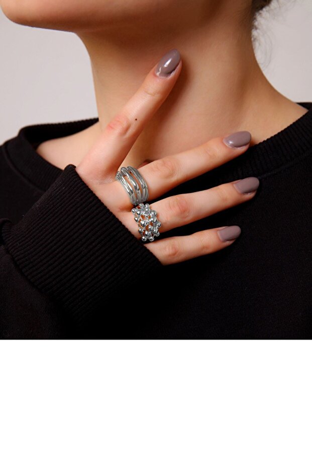 مجموعة خواتم فقاعية فضية اللون - 6