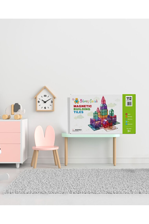 Mıknatıslı Manyetik Oyuncak Pimli Yapı Blokları 1 Araba Parçalı (112 Parça ) Magnetic Tiles - 8