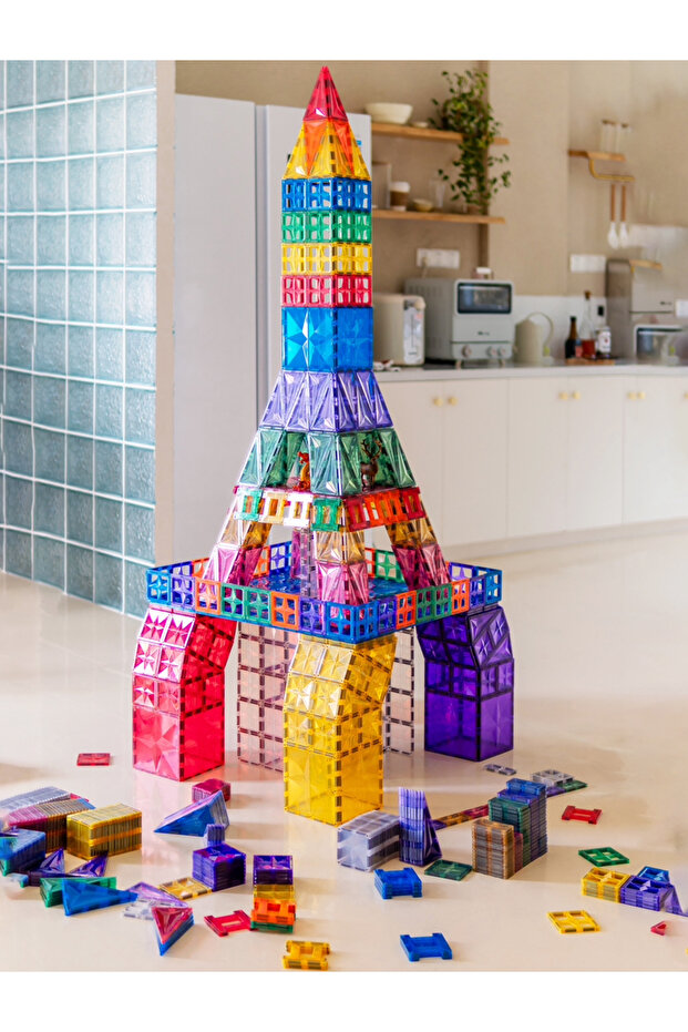 Mıknatıslı Manyetik Oyuncak Pimli Yapı Blokları 1 Araba Parçalı (112 Parça ) Magnetic Tiles - 1