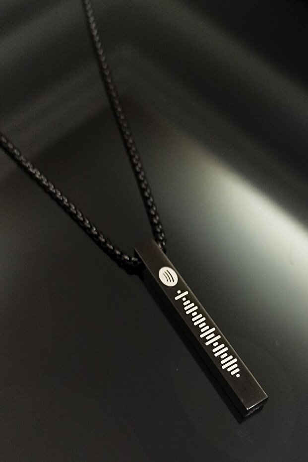 Spotify Song Code Steel Black Bar Necklace Block Chain Cklspotykly-Syh
