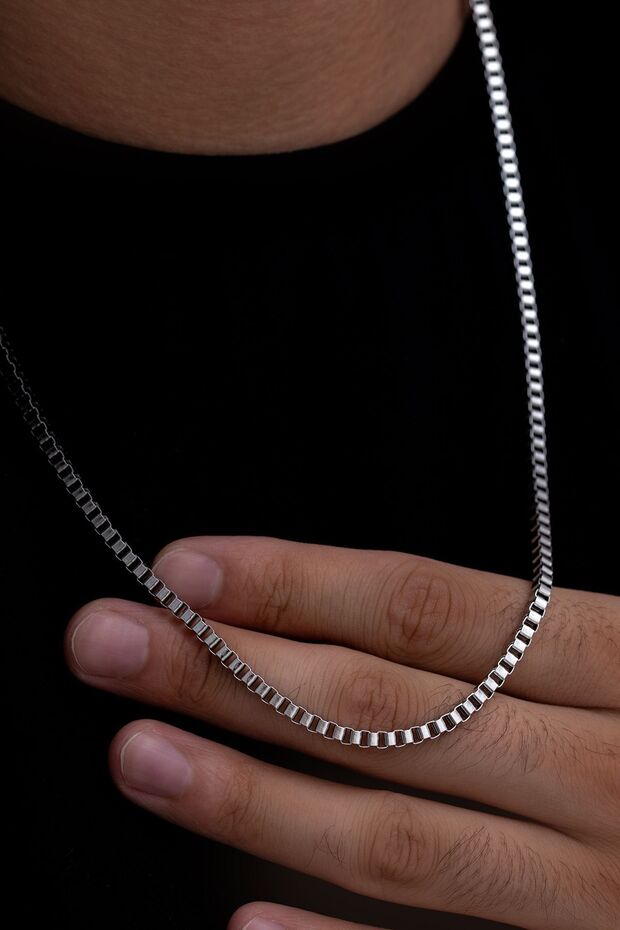 Men's Steel Necklace - 3 Mm Medium Thick Cube Model Steel Necklace