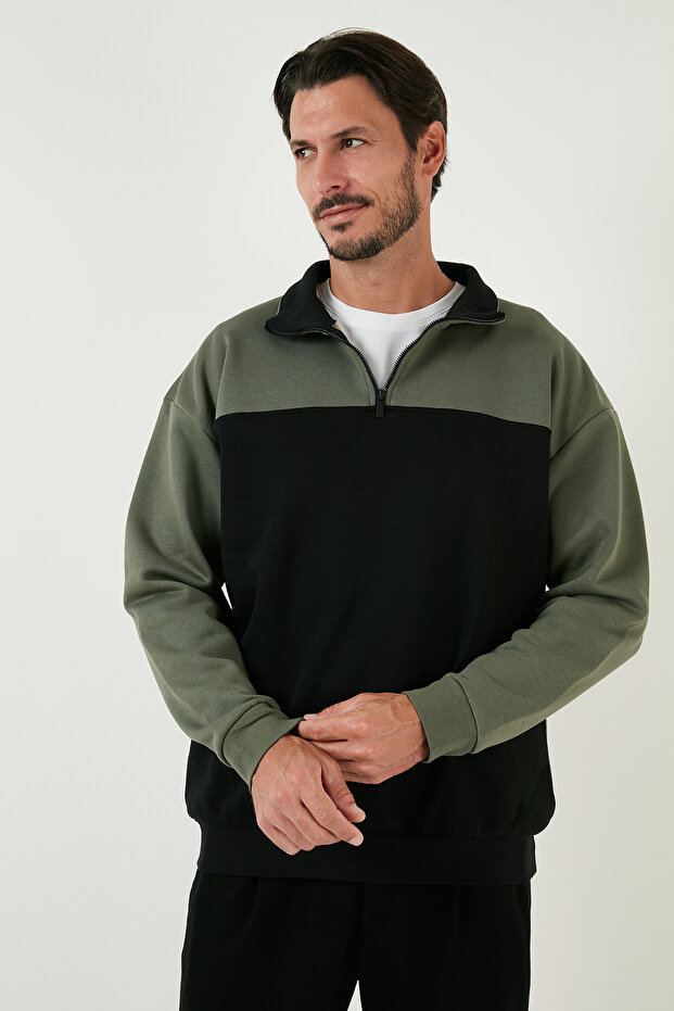 Regular Fit Zippered Stand-Up Collar with Furry Soft Raised Winter Sweat Men's Sweat 5905343