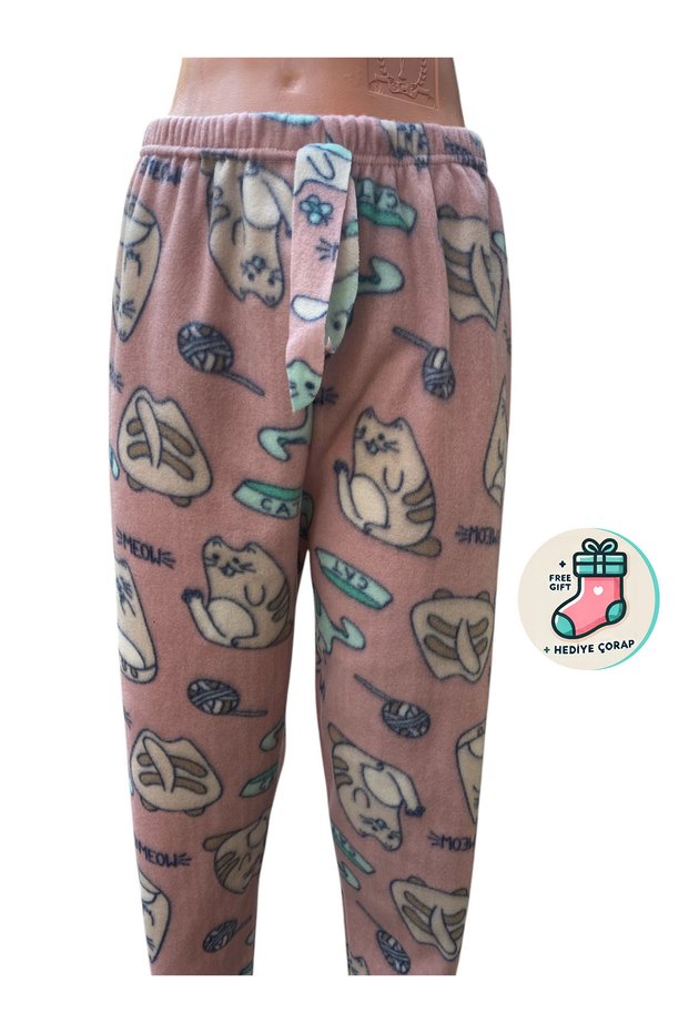 Pocketless Winter Fleece Women's Sleepwear Bottom Single Bottom Je32 - Socks Gift