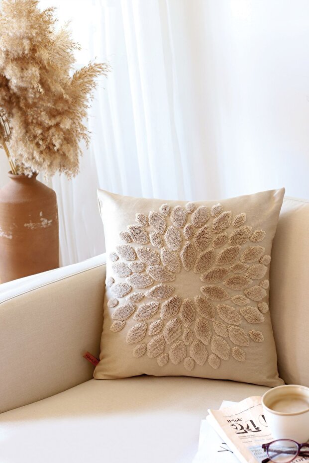 Bohemian Special Design Punch Punch Pattern Square Decorative Throw Pillow Cover Flower Natural