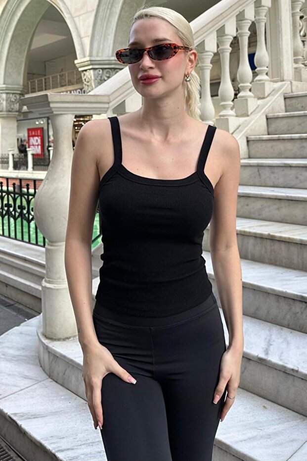 Siyah Fitilli Görünümlü Askılı Basic Atlet MG2236 - 3