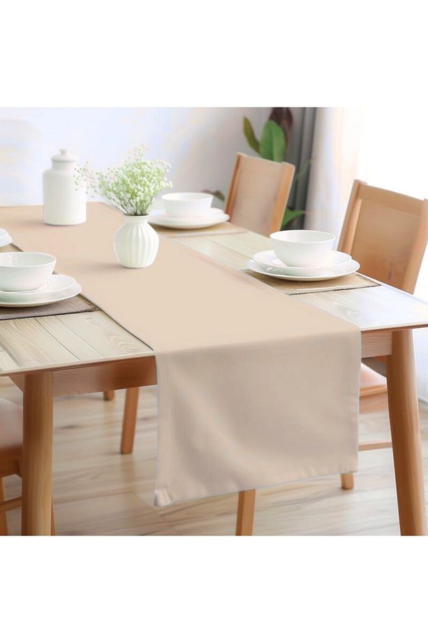 Bej Rengi Runner 40 x 140 cm Yumuşak Tuşeli ,Kadife Görünümlü, Bohem, İskandinav, Yılbaşı - 1