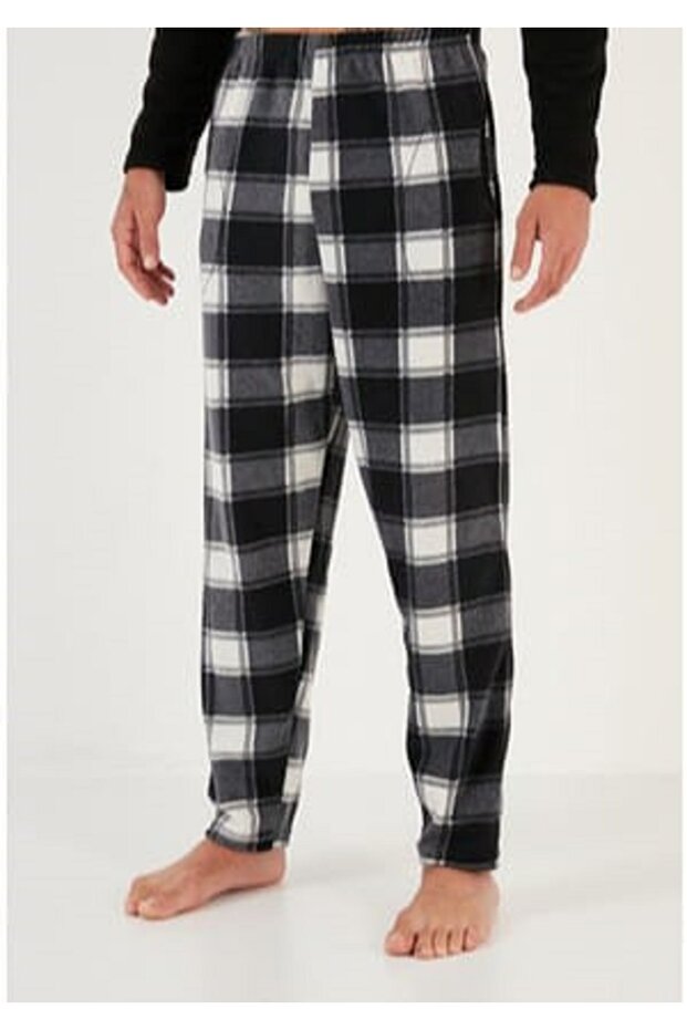 Erkek Ekose Desenli Cepli Polar Tek Alt - 1