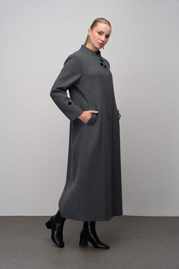 Nagy méretű gyapjúkeverékes gallér fedőlakk - ANTRACIT gravírozott részletekkel 6632 - 4