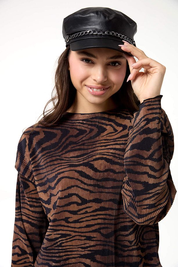 Omuz Detaylı Oversize Zebra Desenli Piliseli Bluz - 3