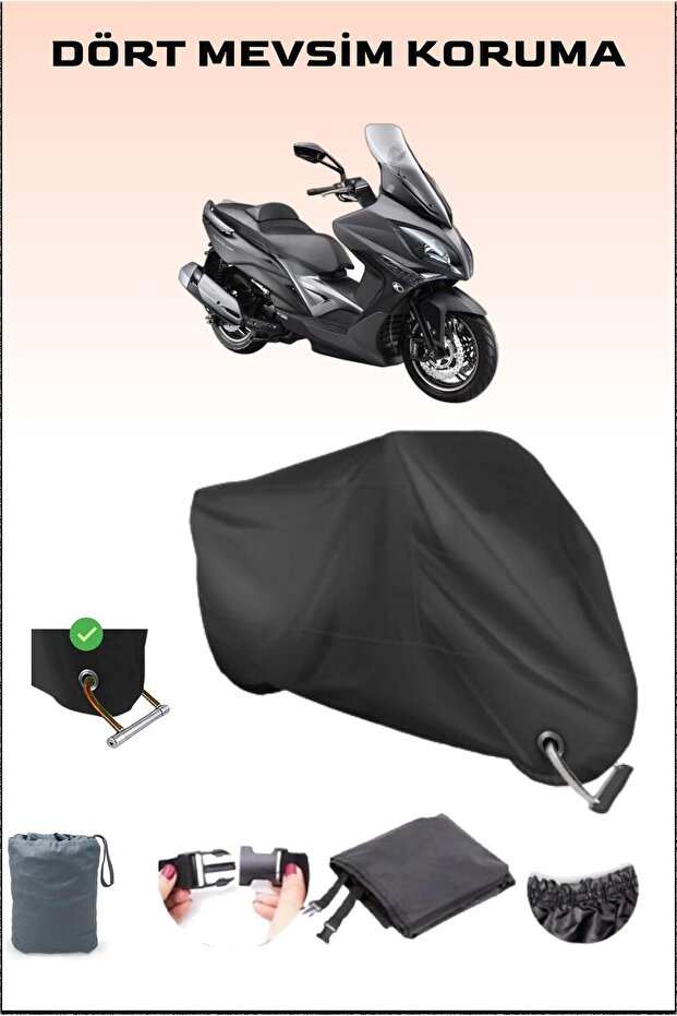 قفل أسود لدراجة نارية Kymco Xciting 250i متوافق مع القماش المشمع، آمن، مقاوم للماء
