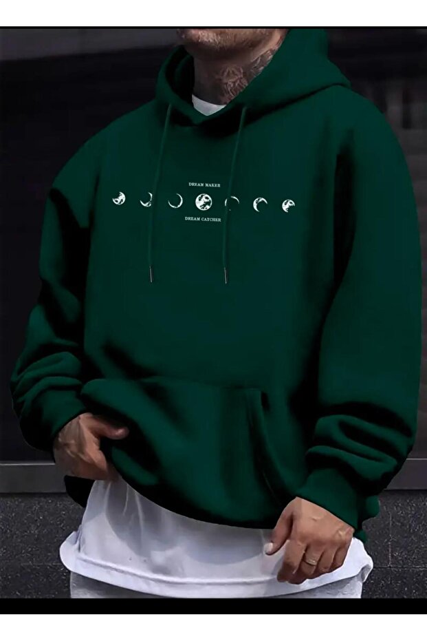 Moon Phases Printed Hooded Sweatshirt