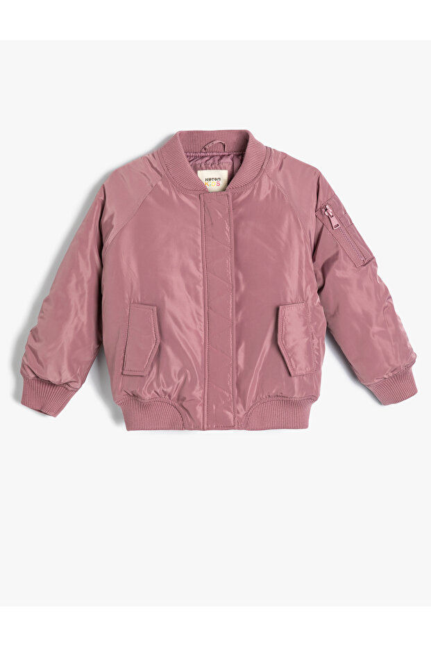 Jacket with Flap Pockets, Detailed Cuffs, and Elastic Waistband with Zipper Detail.