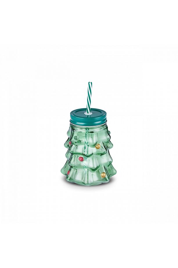 New Year Yılbaşı Pine Tree Pipetli Kupa 520 ml Yeşil - 2