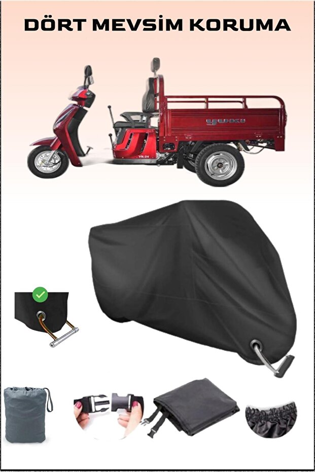 Black Yu-Ki Yk-24 Lock Compatible Motorcycle Tarpaulin for Aydos, Safe, Waterproof