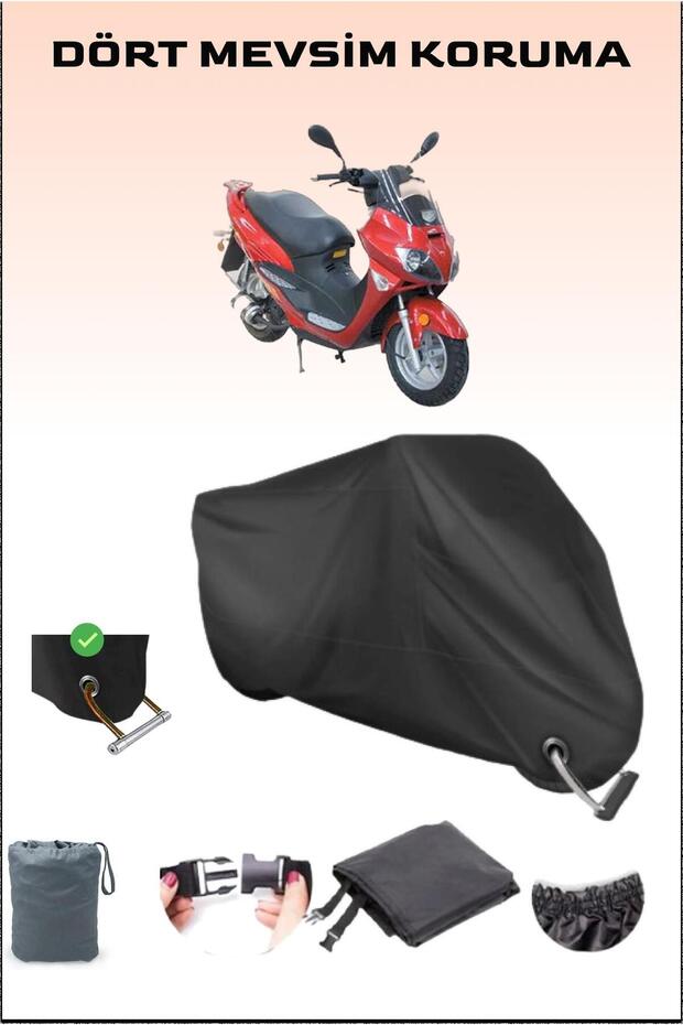 Black Asian Lock Compatible Motorcycle Tarpaulin for 150 t 19 A, Safe, Waterproof