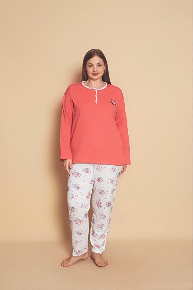 Női Crew Neck Oversize 2 fonal belső emelt pizsama szett - 2