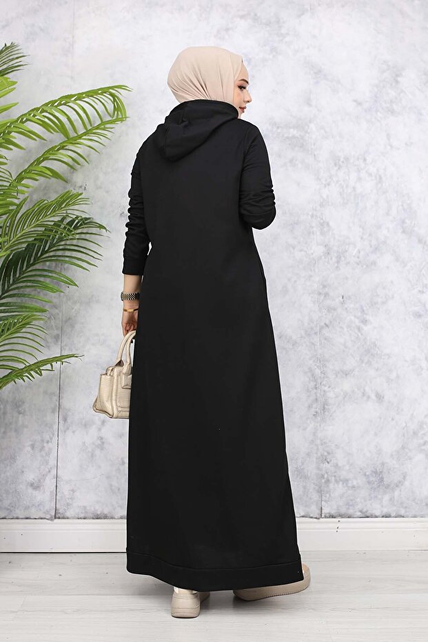 Kapüşonlu Basic Elbise 5042 Siyah - 6