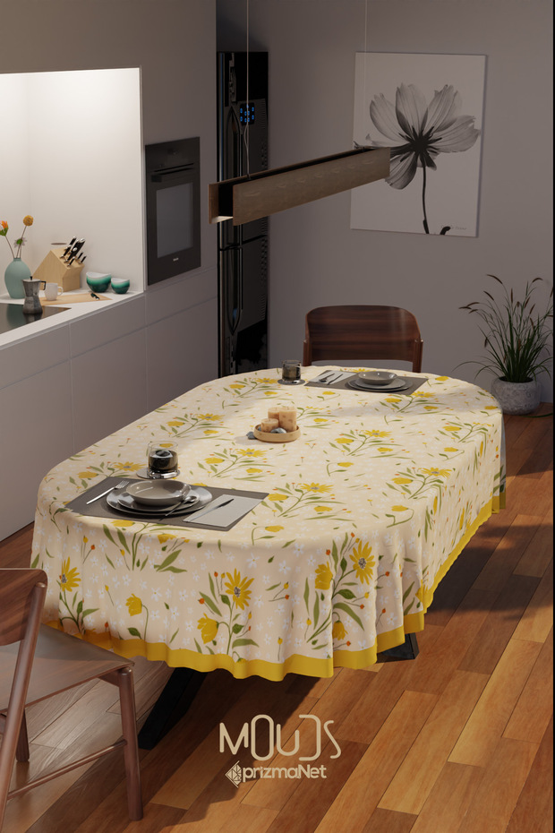 مفرش طاولة بيضاوي من قماش الجلد المدبوغ بتصميم Camomile Daisy