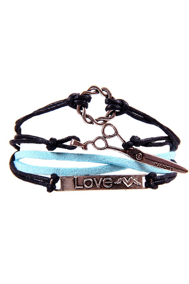 Shabby Unisex Bracelet with Scissor Love Imprint Figure