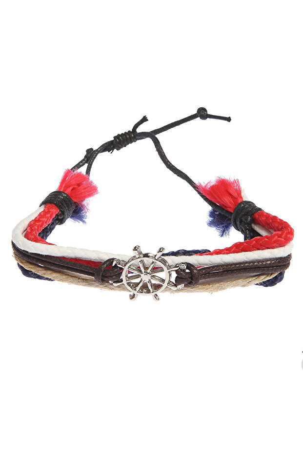 Rudder Figure Leather and String Unisex Bracelet