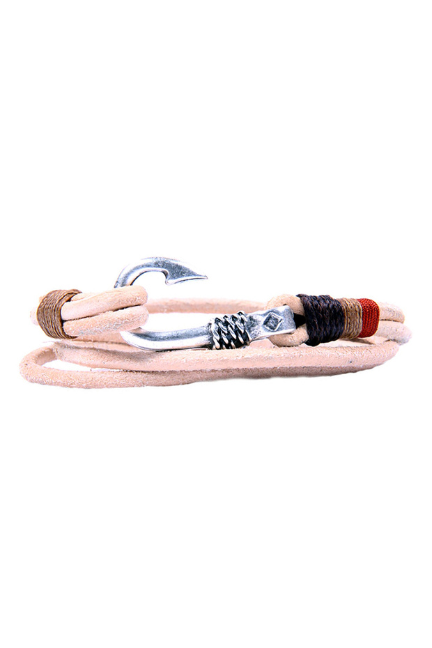 Fishing Rod End Figure Leather Coiled Cream Unisex Bracelet