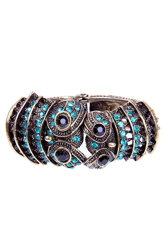 Blue Stone Cast Metal Owl Model Women's Bracelet
