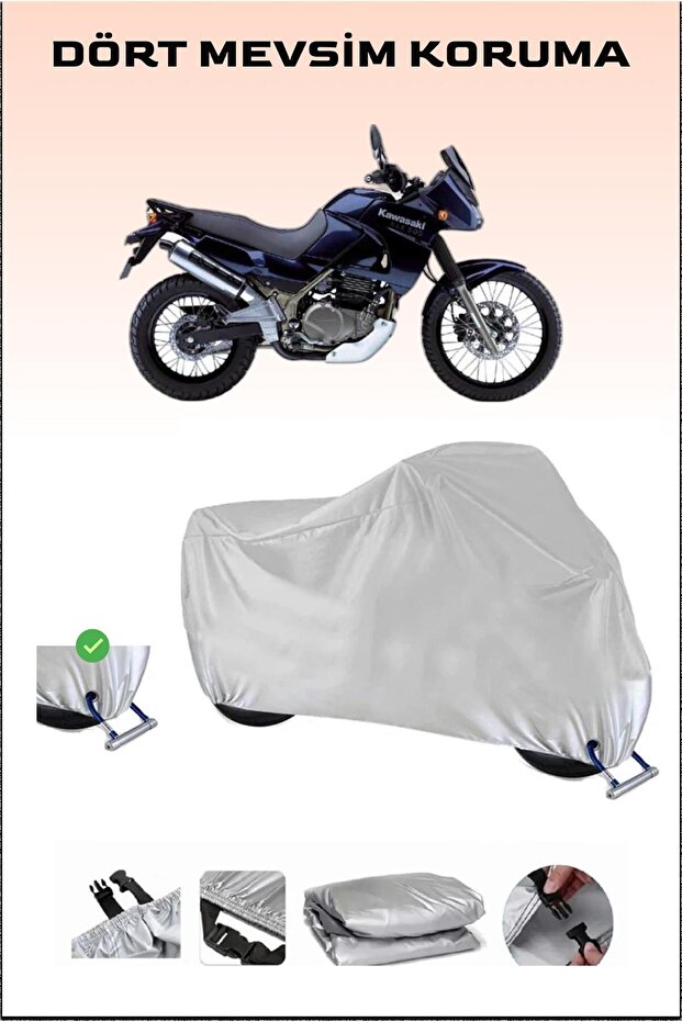 Motorcycle Cover with Lock Compatible for Kawasaki KLE 500, Secure, Waterproof , Durable Fabric.