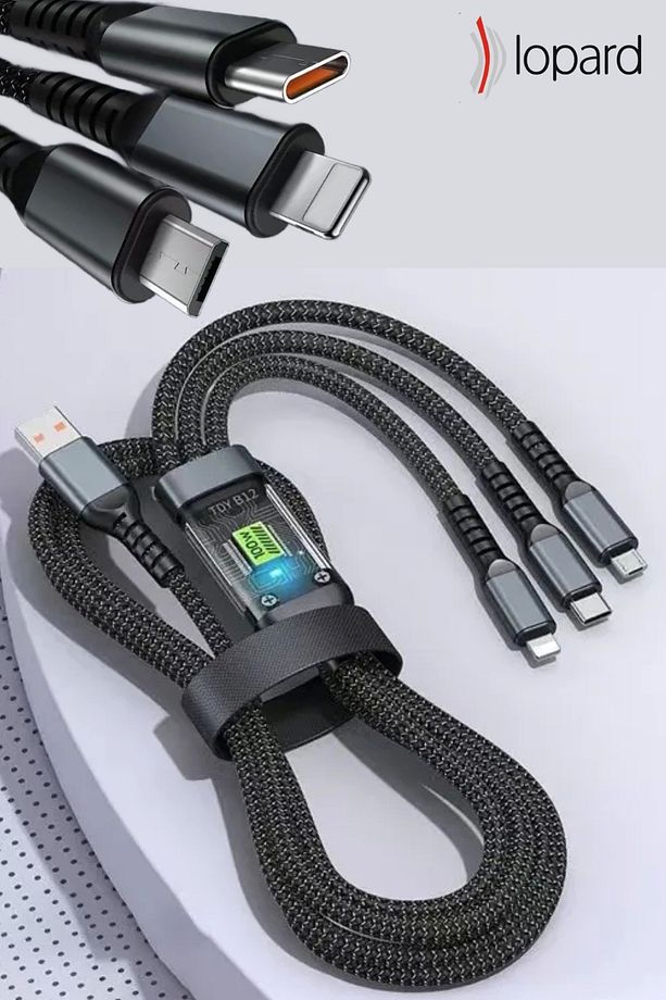 100w Şarj Kablosu 3in1 Led Li Samsung Huawei Xiaomi Type-c Sağlam Hızlı Şarj Data Usb Kablosu Koruyu - 3