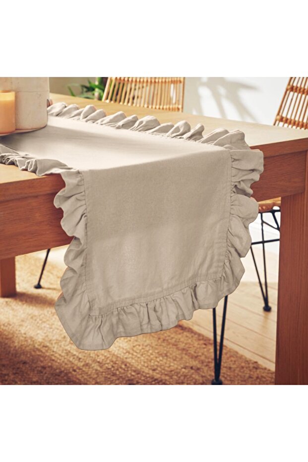 Stone Color Frilly Runner, Velvet Textured 40X110, Worry-Free Runner