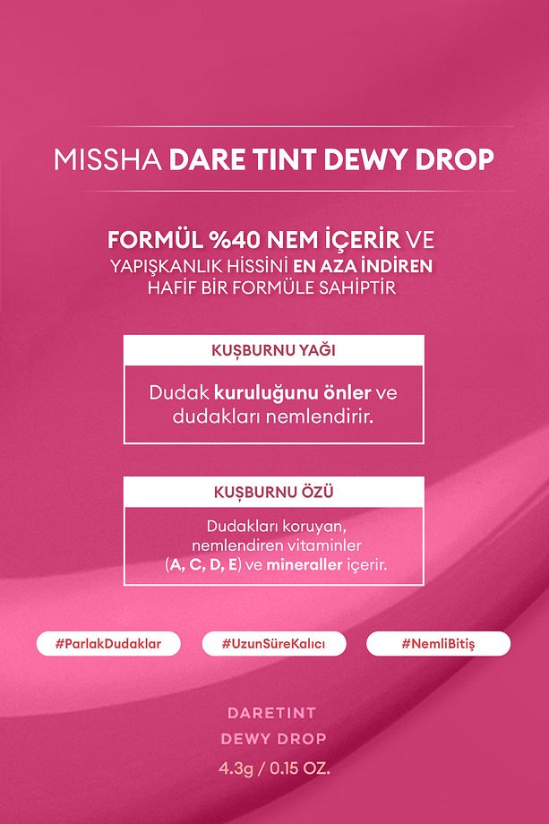 Uzun Süre Kalıcı, Nemli Bitiş Sunan Parlak Tint Dare Tint Dewy Drop (Mauve Fog) - 3