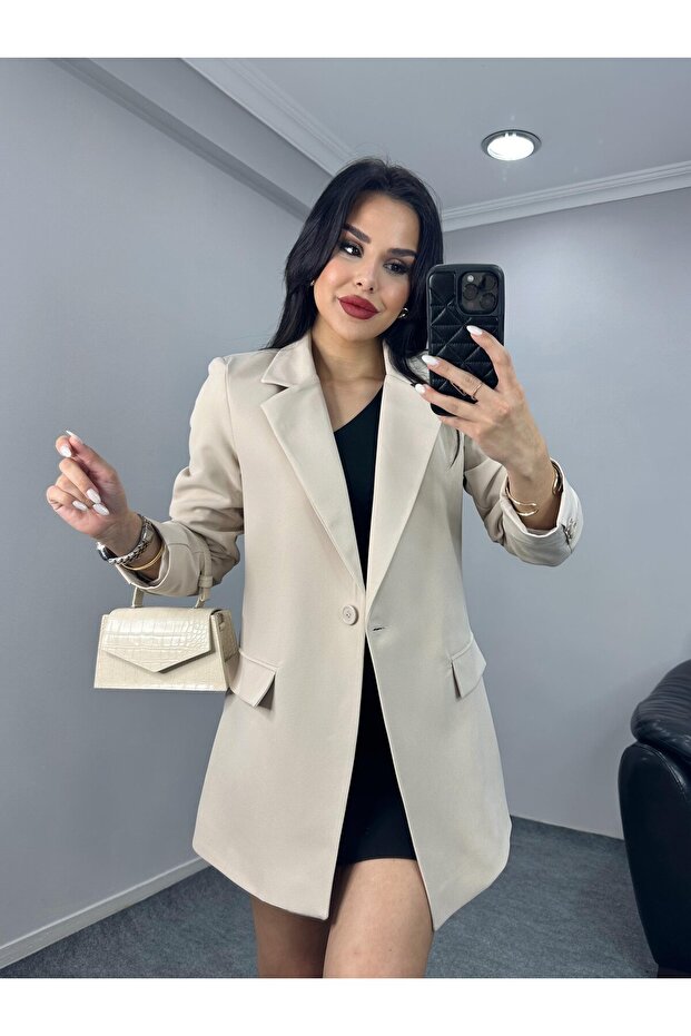 Modern Duruş Tek Düğmeli Blazer - 3
