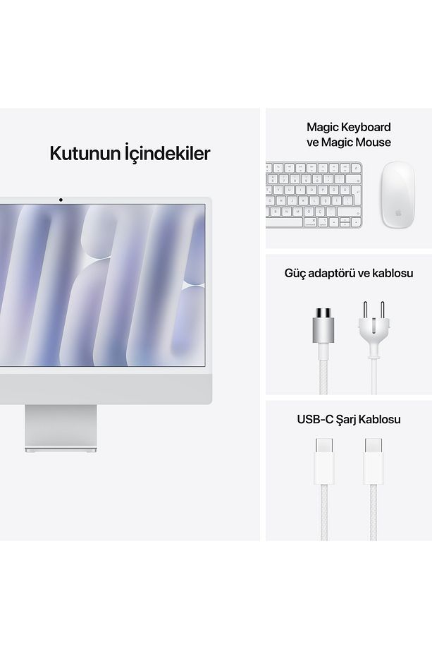 24" iMac with Retina 4.5K : Apple M4 chip with 8‑core CPU and 8‑core GPU, 16GB, 256GB SSD - Gümüş - 9