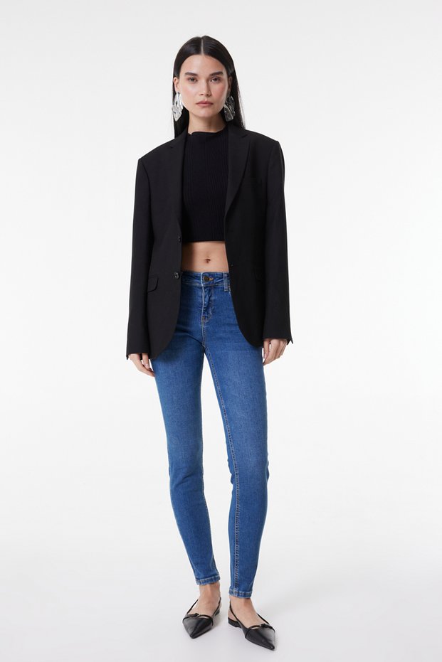 Normal Waist Super Narrow Leg Skinny Fit Light Blue Women's Denim Trousers L526005404-Light Blue