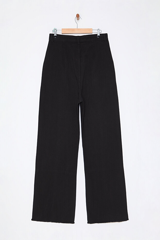 Siyah Yüksek Bel Geniş Paça %100 Pamuk Büyük Beden Wide Leg Jeans TBBAW25CJ00001 - 7