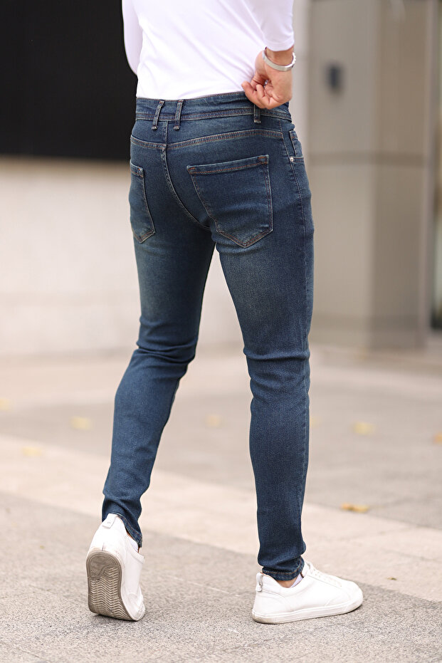 Koyu Lacivert Skinny Tırnaklı Jeans Kot Pantolon TMNAW25JE00013 - 6