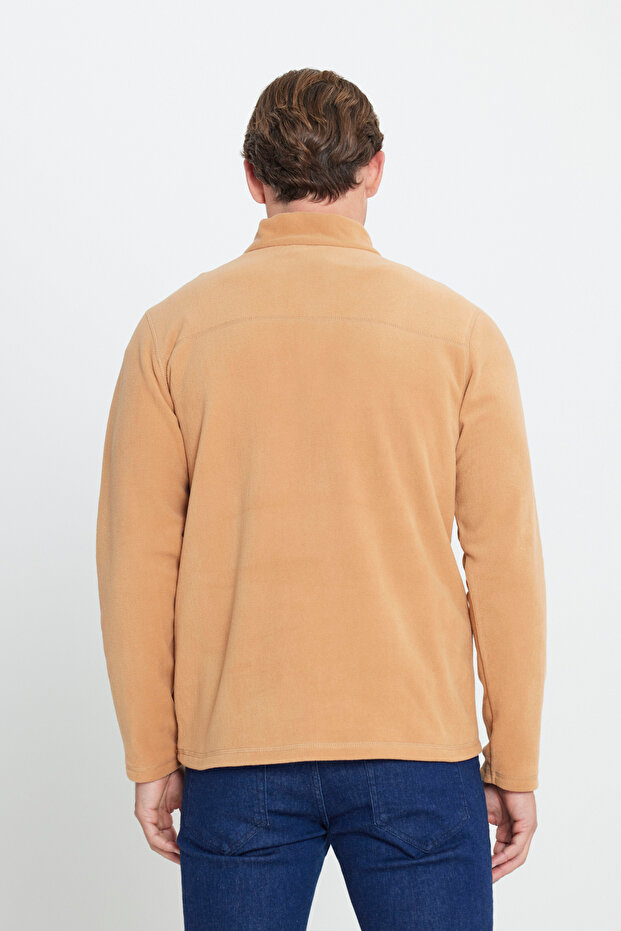 Erkek Karamel Anti-pilling Tüylenme Yapmayan Standart Fit Dik Yaka Soğuk Geçirmez Polar Sweatshirt - 6