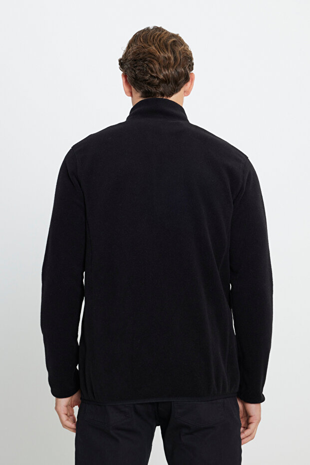 Мъжки черен суитшърт с поларено яке против напукване и ненабиващо се стандартно прилягане - 6