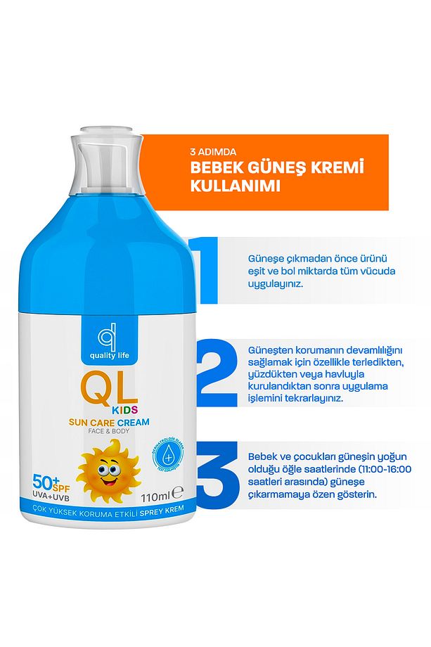 Bebek Güneş Kremi - Çocuklar İçin Güneş Koruyucu Kremi - 50+ Spf 110 ML - Çok Yüksek Koruma UVA UVB - 6