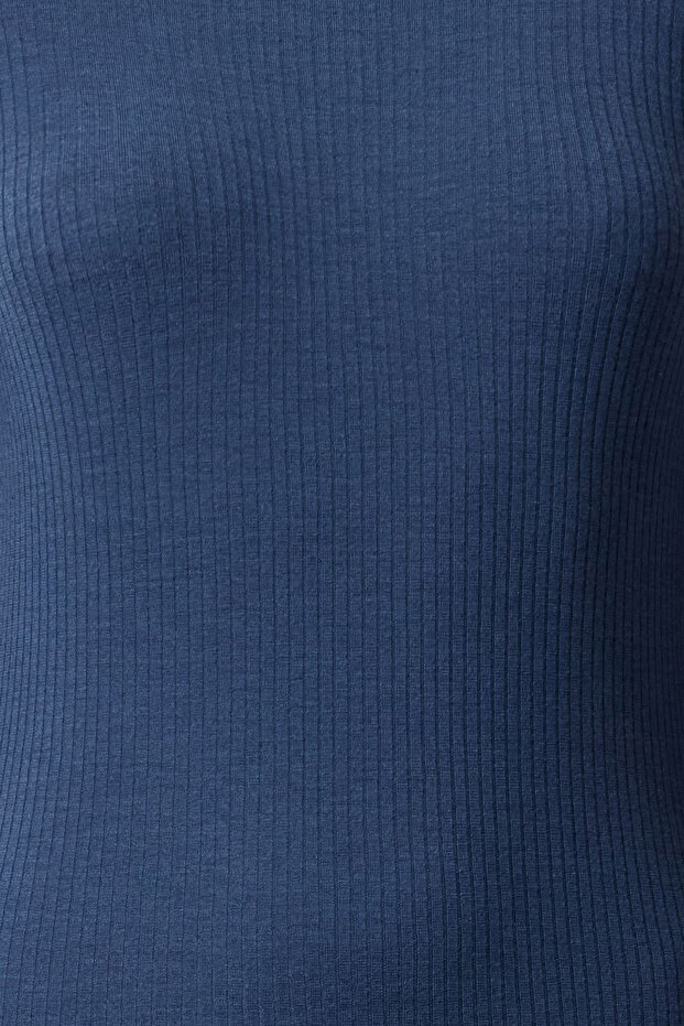 Indigo Fitilli Derin Yırtmaç Detaylı Fitted/Vücuda Oturan Midi Esnek Örme Elbise TWOAW24EL00174 - 3