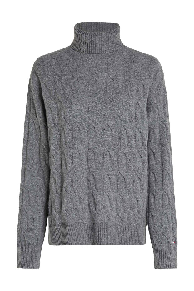 MIĘKKI WEŁNIANY SWETER Z KABLA ROLL-NK - 1