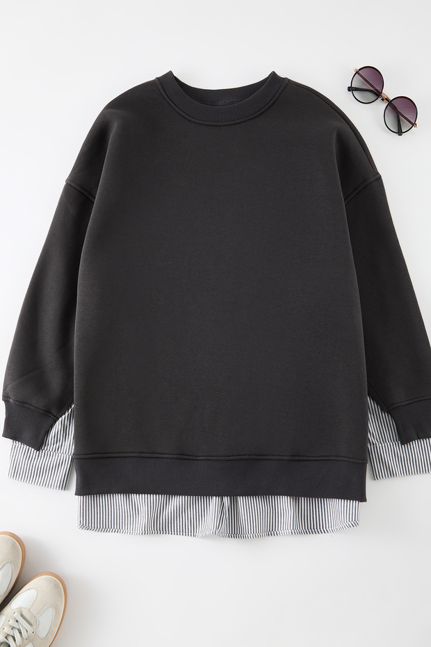 Antrasit Oversize Fit Alttan Gömlek Çıkma Görünümlü Örme Büyük Beden Sweatshirt TBBAW25AO00000 - 10