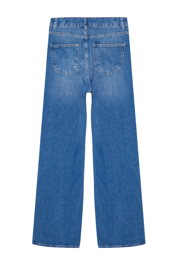 Mavi Yırtıklı Yüksek Bel Wide Leg Geniş Paça %100 Pamuk Non-Stretch Jeans TWOSS24JE00199 - 12