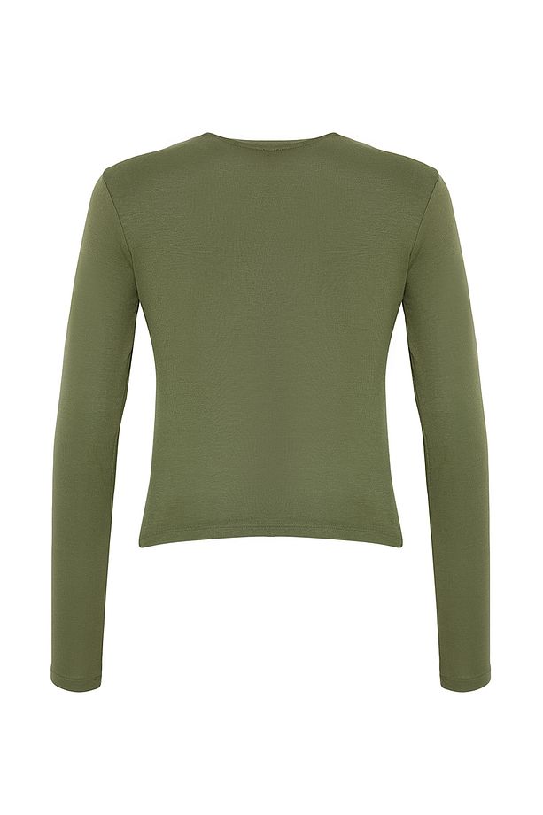 Haki  Premium Viskon Bisiklet Yaka Crop Esnek  Örme Bluz TWOAW24BZ00116 - 7