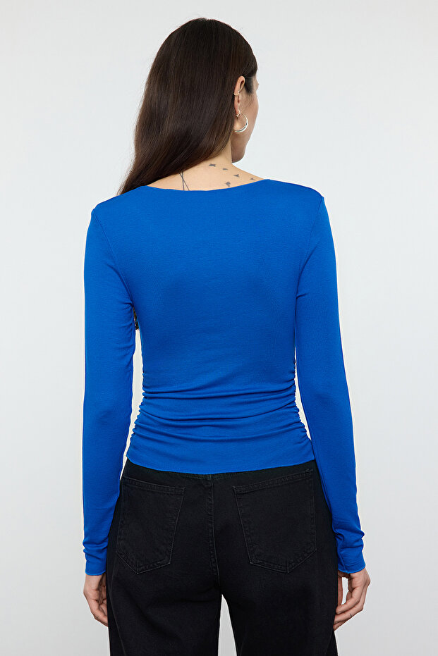 Saks Saks Fitted/Vücuda Oturan Büzgü/Drape Detaylı Esnek Örme Bluz TWOAW25BZ00225 - 5