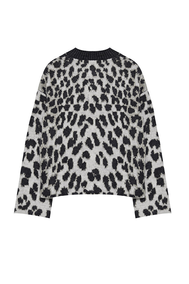 Sweter z dzianiny w panterkę w kolorze antracytowym - miękka faktura Twoaw25Kz00226 - 7